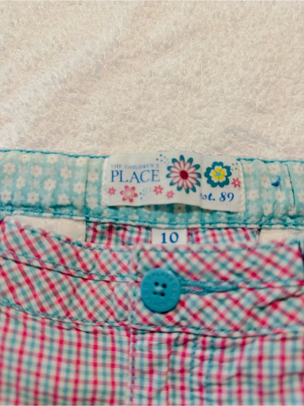 The Children's Place Pink and Green Checked Flat Front Shorts